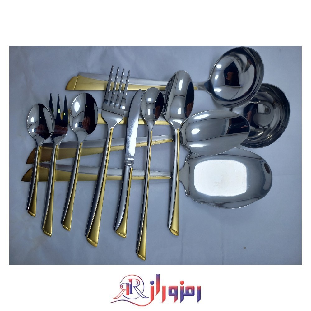 مشاهده سرویس قاشق و چنگال 18 نفره 105 پارچه یونیک مدل ناخنی نیمه طلایی دهنه اروپایی